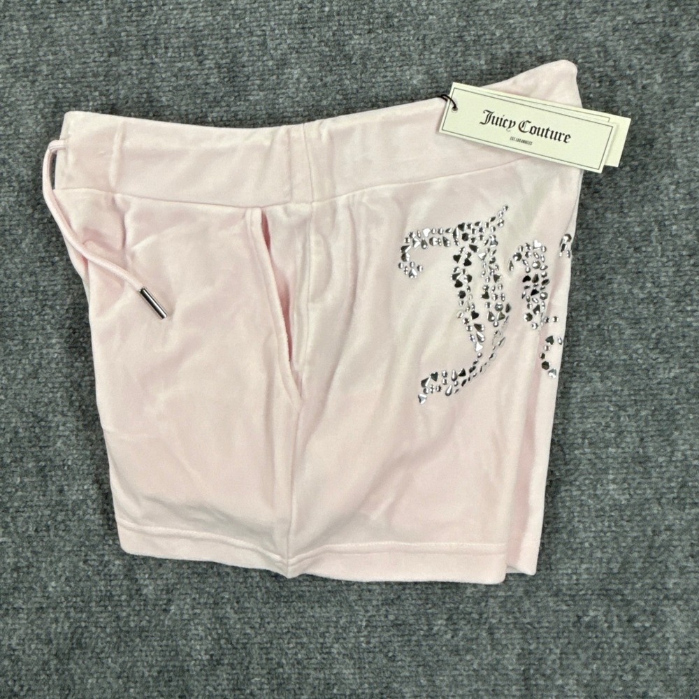 Juicy Couture OG Bling Heart Shorts Womens Small Soft Glow Pink Velour NWT